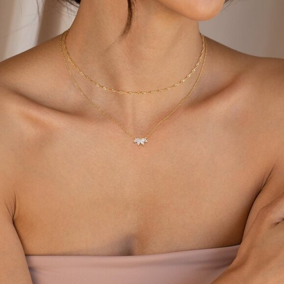 Dainty Gold Necklaces for Women Cubic Zirconia 14k Gold Plated Layered Necklaces - Picture 4 of 7